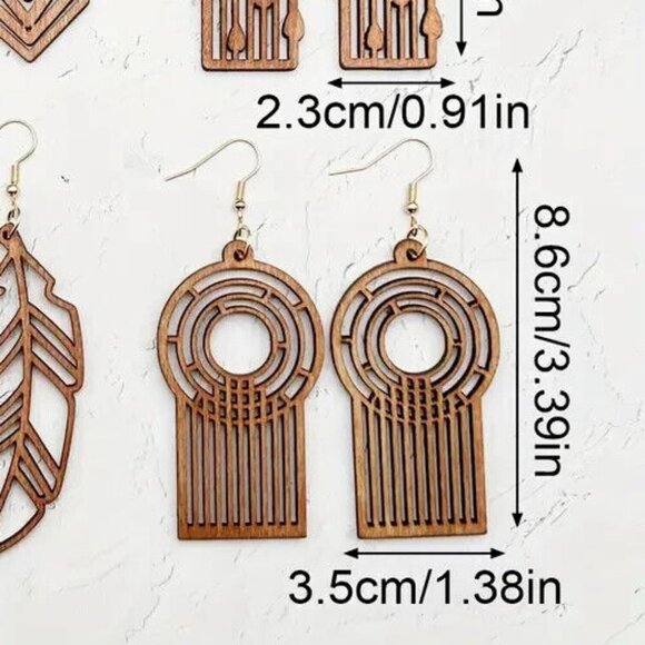 WOOD Sun/Rain Drop Earrings Tribal Unique Artistic LIGHTWEIGHT Dangle Jewelry - Picture 3 of 4